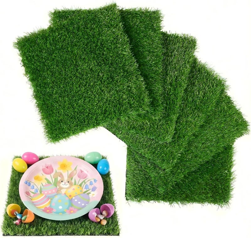 XLX TURF 6 Pack Artificial Grass Square Mats, 12"x12" Fake Grass Placemats for Easter Table Centerpiece, Realistic Synthetic Turf Patch for Football Golf Party Decor, Pet Dog Potty Grass, DIY Crafts - Image 1